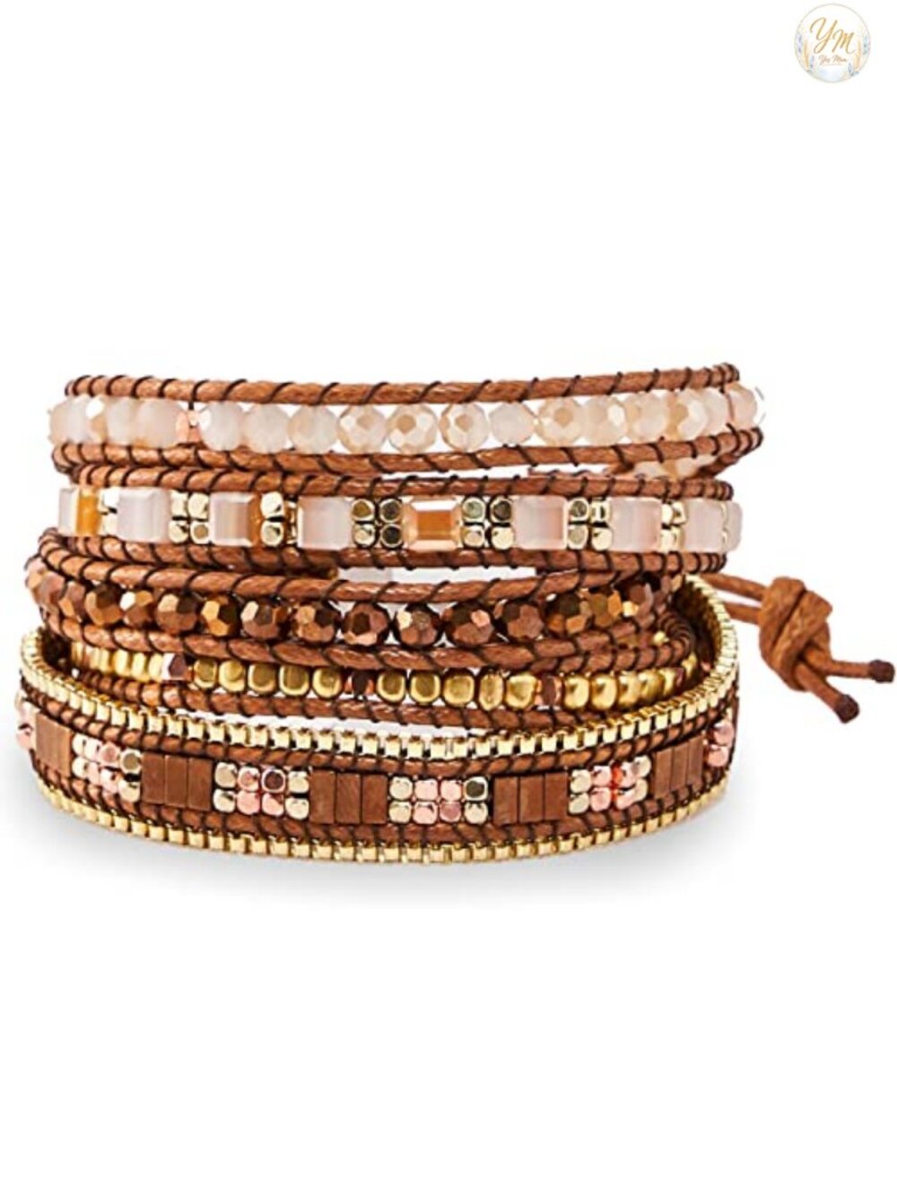 Handmade Vegan Boho Wrap Bracelet Adjustable Stone Beaded Stackable